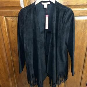 Catherine Malandrino Jacket NWT Womens M Black Faux Suede Boho‎ Fringe Coat